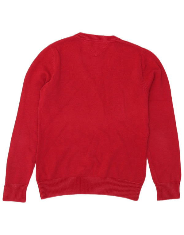 Tommy Hilfiger Damen-Pullover mit V-Ausschnitt, UK 14, Größe L, rot, Baumwolle