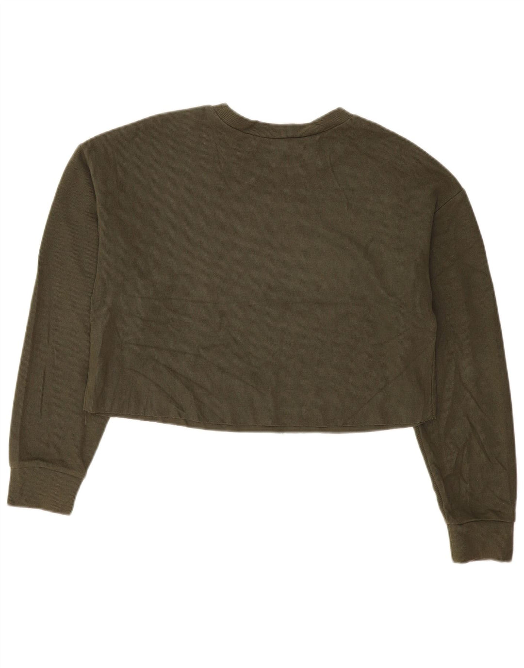 Zara Damen Crop Oversized Top Langarm UK 14 Medium Khaki Baumwolle