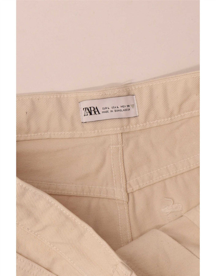 Zara Damen Mini-Jeansrock, Größe L, W30, Beige, Baumwolle