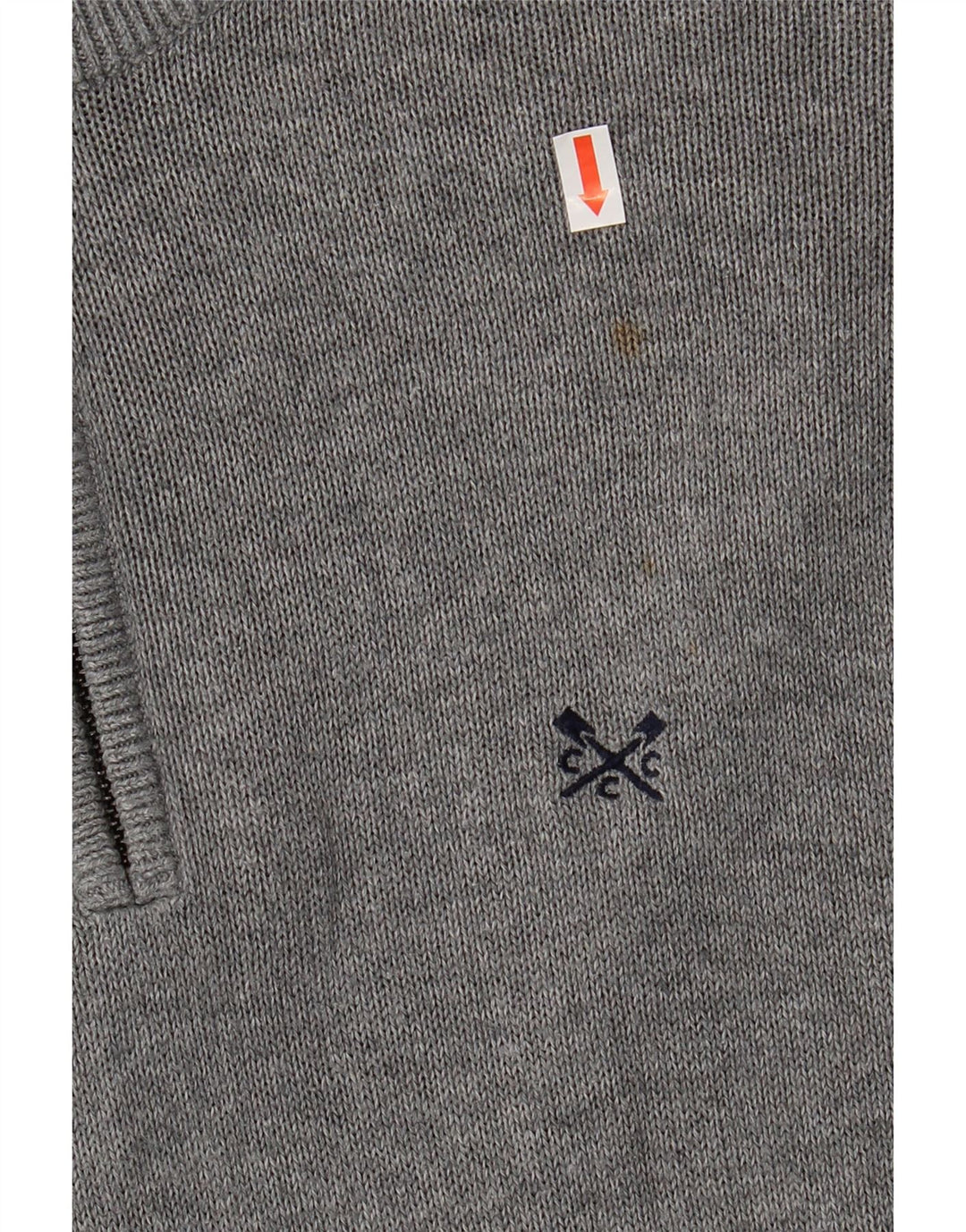 Crew Clothing Herren-Pullover mit Reißverschluss am Hals, Größe S, graue Baumwolle