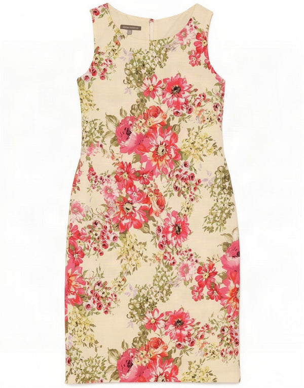 Laura Ashley Damen Ärmelloses Etuikleid UK 10 Small Beige Floral Linen