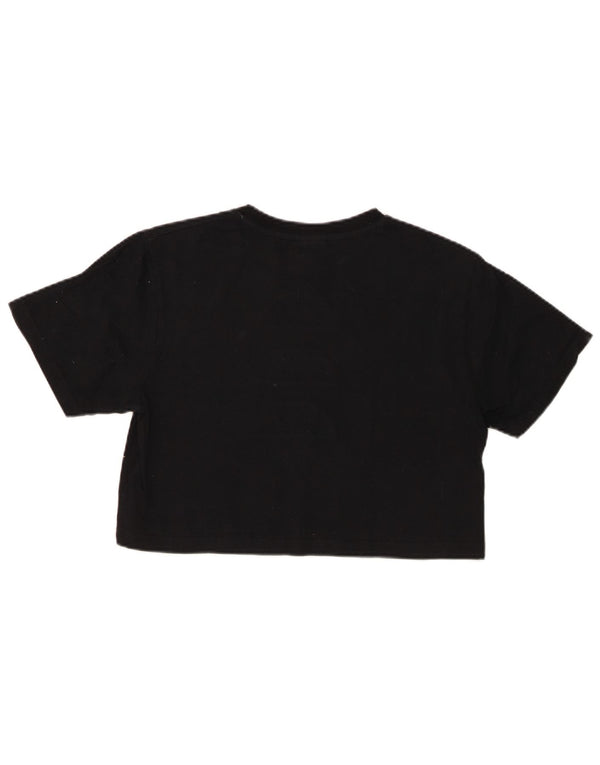 Ellesse Damen Crop Graphic T-Shirt Top UK 8 Small Schwarz Baumwolle
