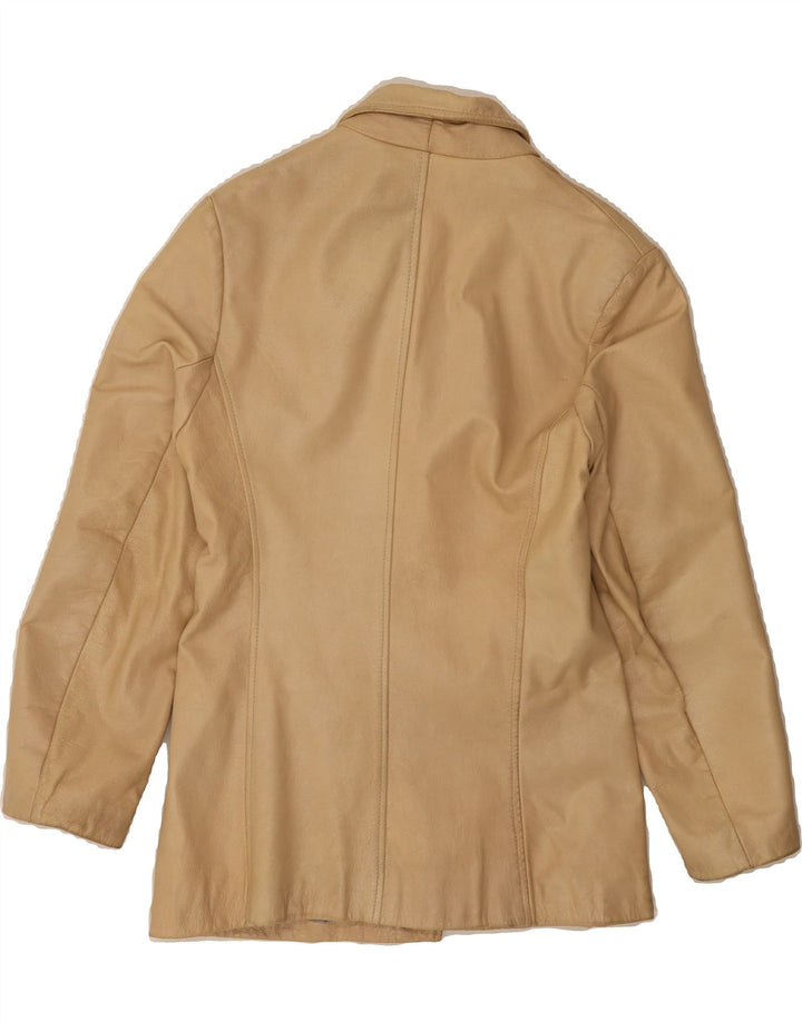 AKASO Womens 3 Button Leather Blazer Jacket UK 14 Large Beige Leather Vintage Akaso and Second-Hand Akaso from Messina Hembry 