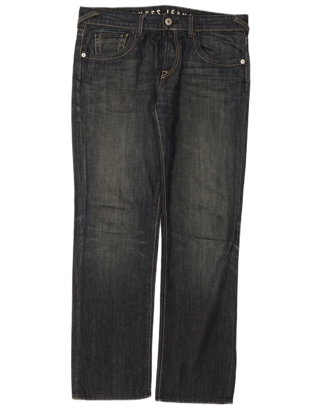 Guess Herren Straight Jeans W36 L33 Blaue Baumwolle