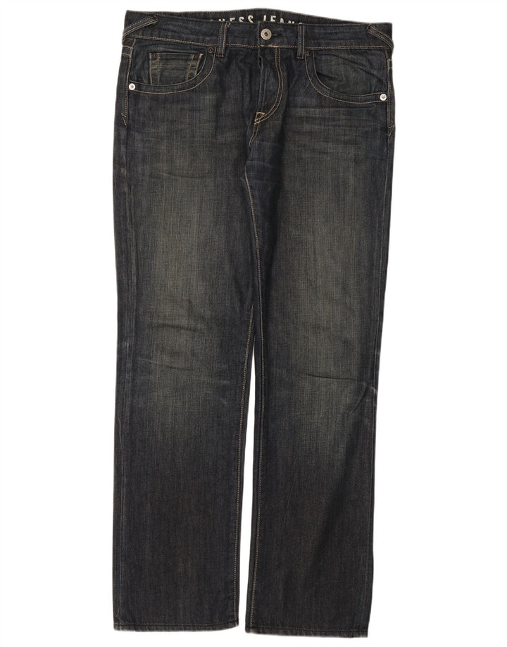Guess Herren Straight Jeans W36 L33 Blaue Baumwolle