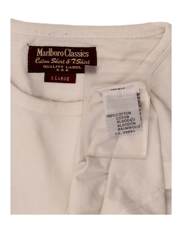 Marlboro Classics Herren-Grafik-Top, langärmelig, XL, weiße Baumwolle