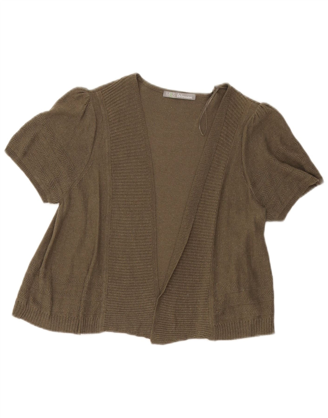 Marks & Spencer Damen-Cardigan mit kurzen Ärmeln, Gr. 14, mittleres Khaki