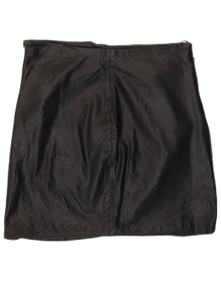 Zara Damen-Minirock aus Kunstleder, groß, W30, schwarzes Polyurethan