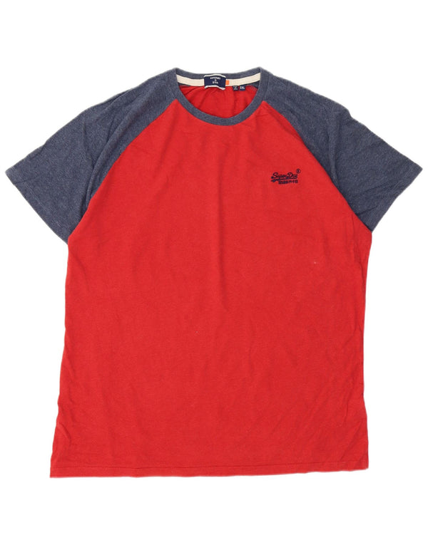 Superdry Herren T-Shirt Top 2XL Rot Colourblock Baumwolle