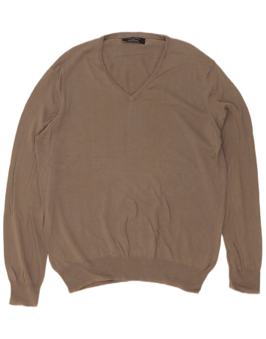Zara Herren Pullover mit V-Ausschnitt Mittelgrau