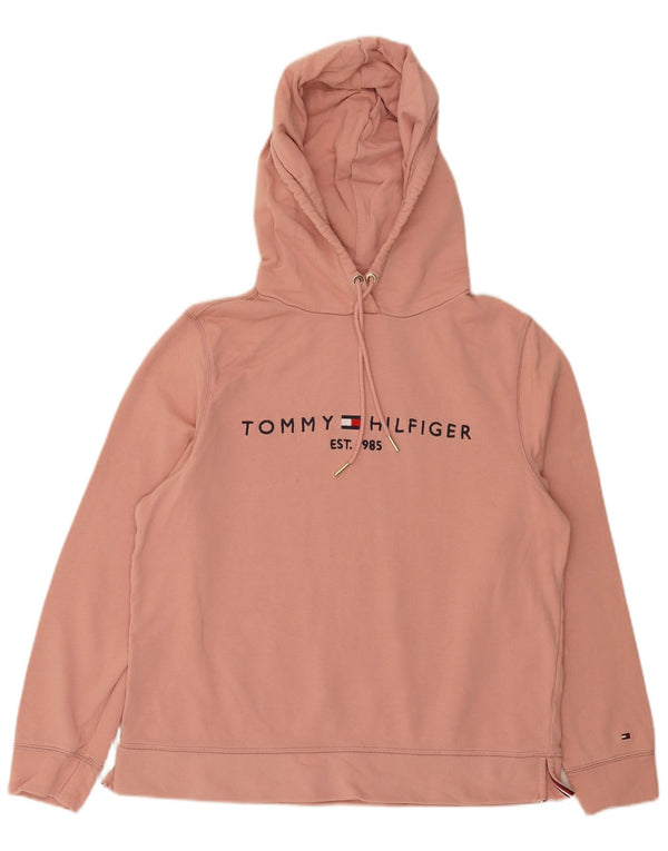 Tommy Hilfiger Damen-Pullover mit grafischem Kapuzenpullover, Gr. 16, Größe L, Rosa, Baumwolle