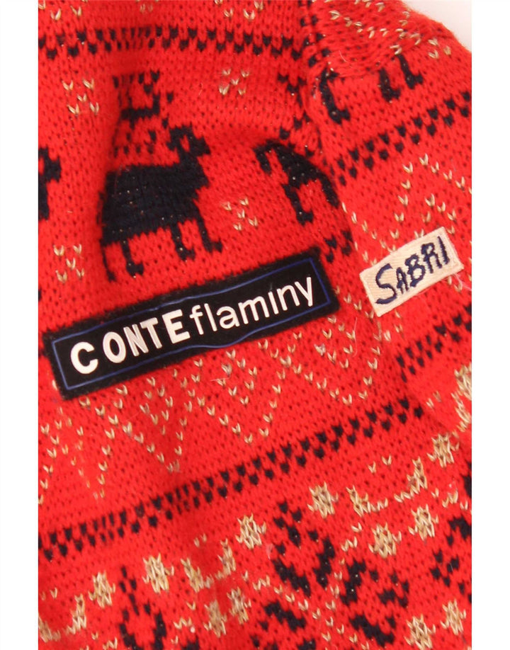 Vintage Herren-Pullover mit Rundhalsausschnitt, groß, rote Fair-Isle-Wolle