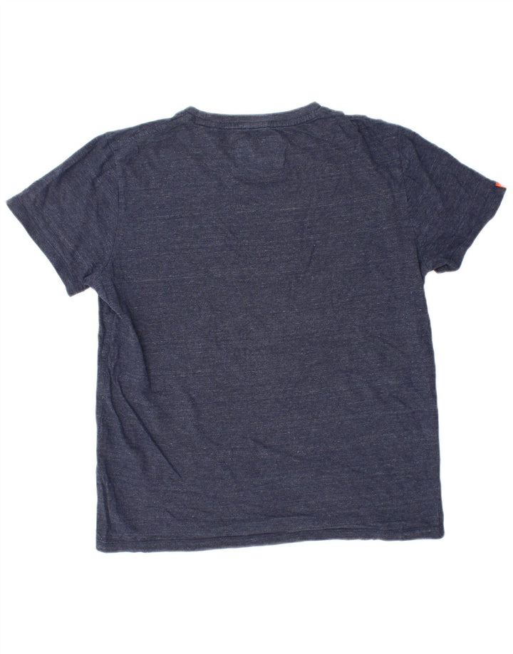 Superdry Damen T-Shirt Top UK 16 Large Marineblau gesprenkelte Baumwolle