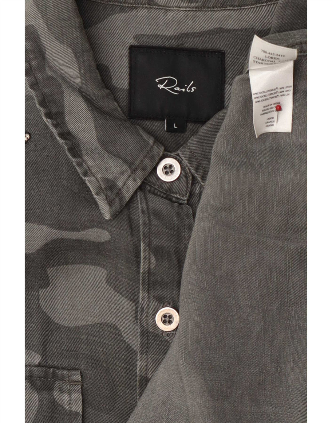 Rails Damen-Jeanshemd, großes graues Camouflage-Lyocell