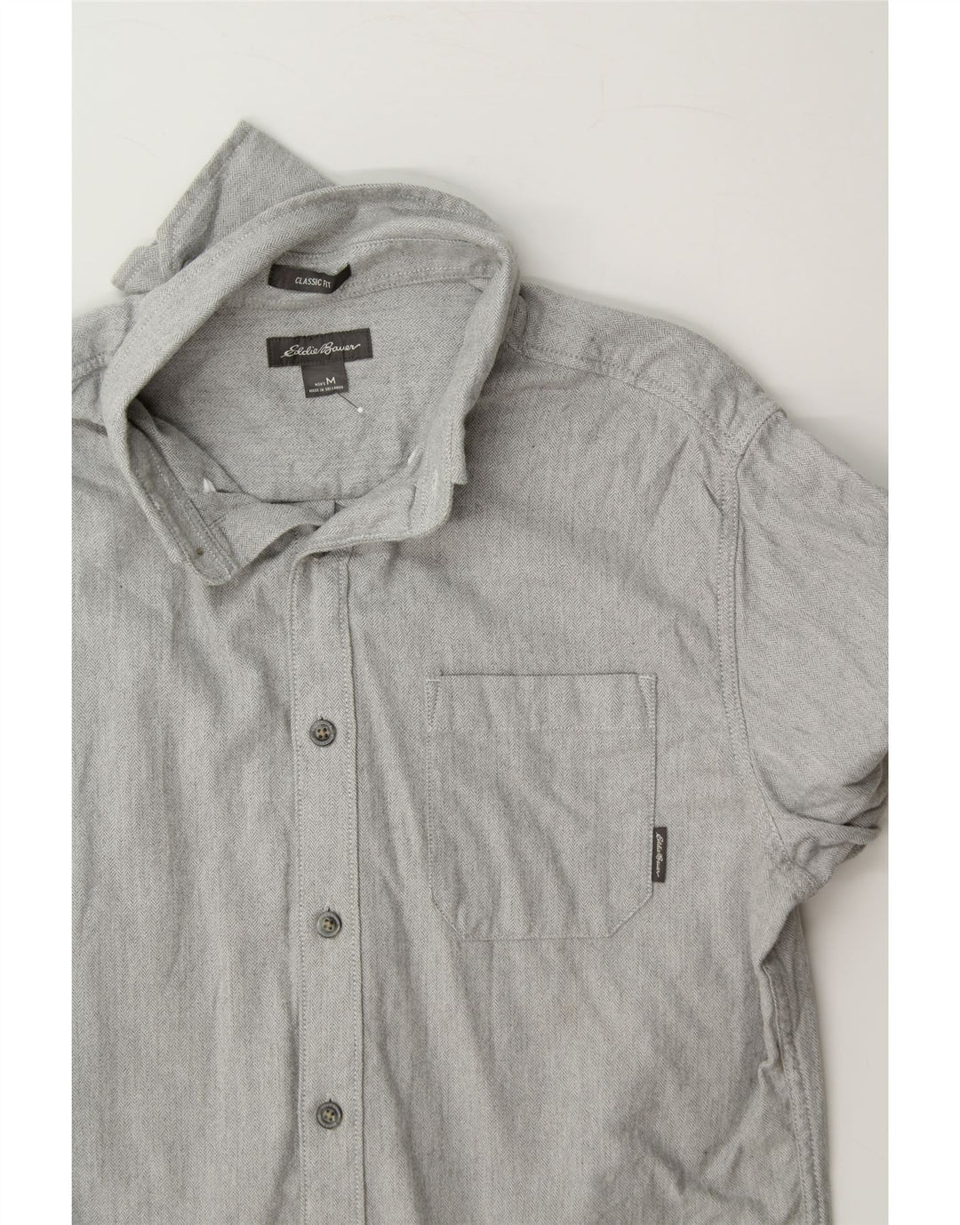 EDDIE BAUER Mens Classic Fit Shirt Medium Grey Herringbone Cotton Vintage Eddie Bauer and Second-Hand Eddie Bauer from Messina Hembry 