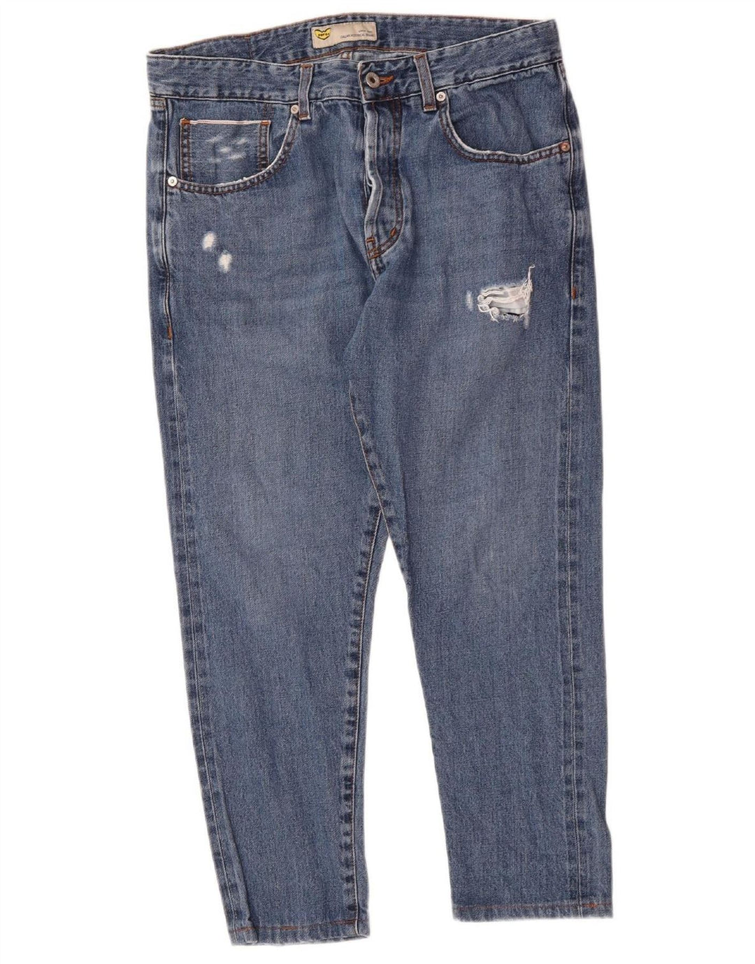 POP 84 Mens Slim Distressed Cropped Jeans W33 L26 Blue Cotton