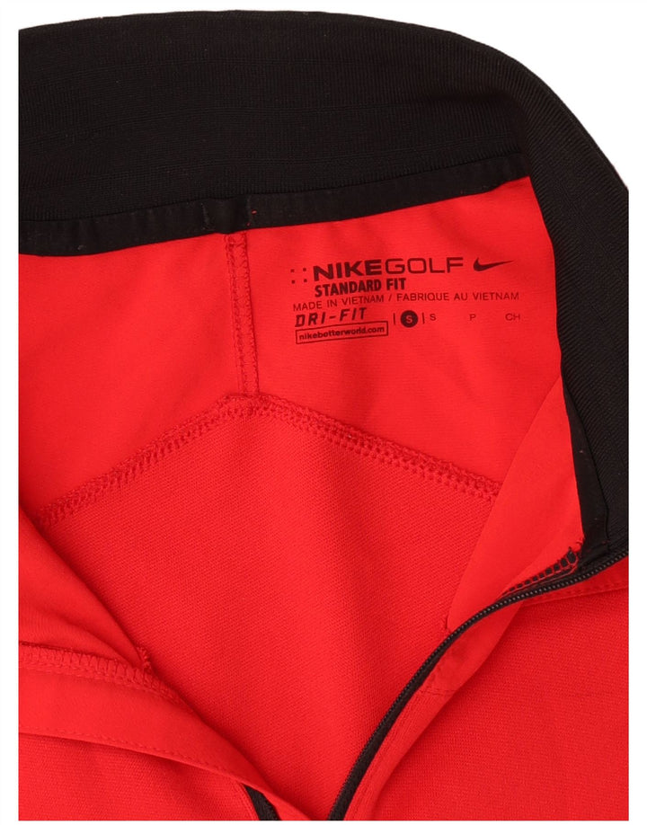 Nike Herren Dri Fit Zip Neck Top Langarm Klein Rot Polyester