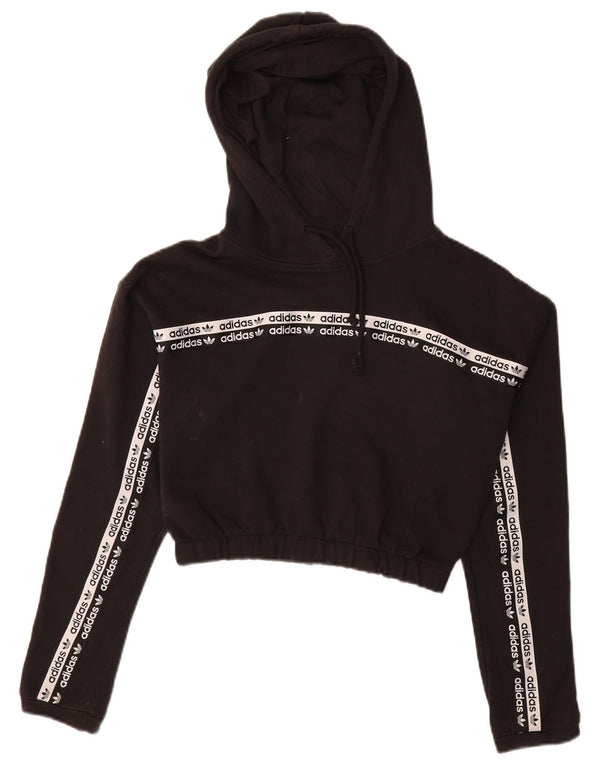 Adidas Damen Graphic Crop Hoodie Pullover UK 8 Small Schwarz Baumwolle