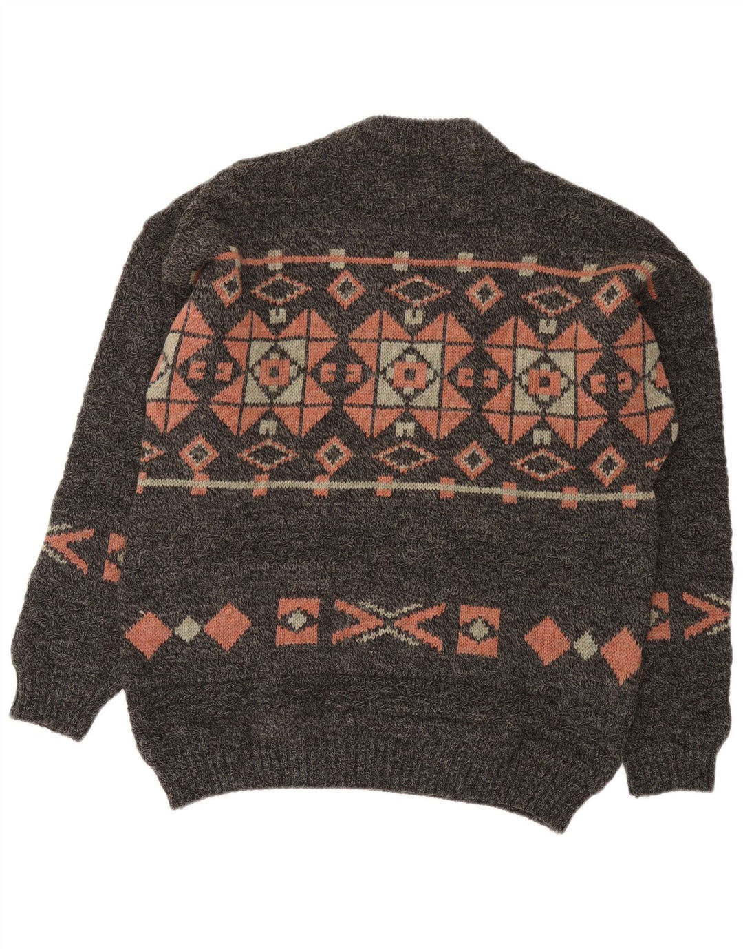 Vintage Herren Pullover mit Rundhalsausschnitt, groß, Grau, Fair Isle