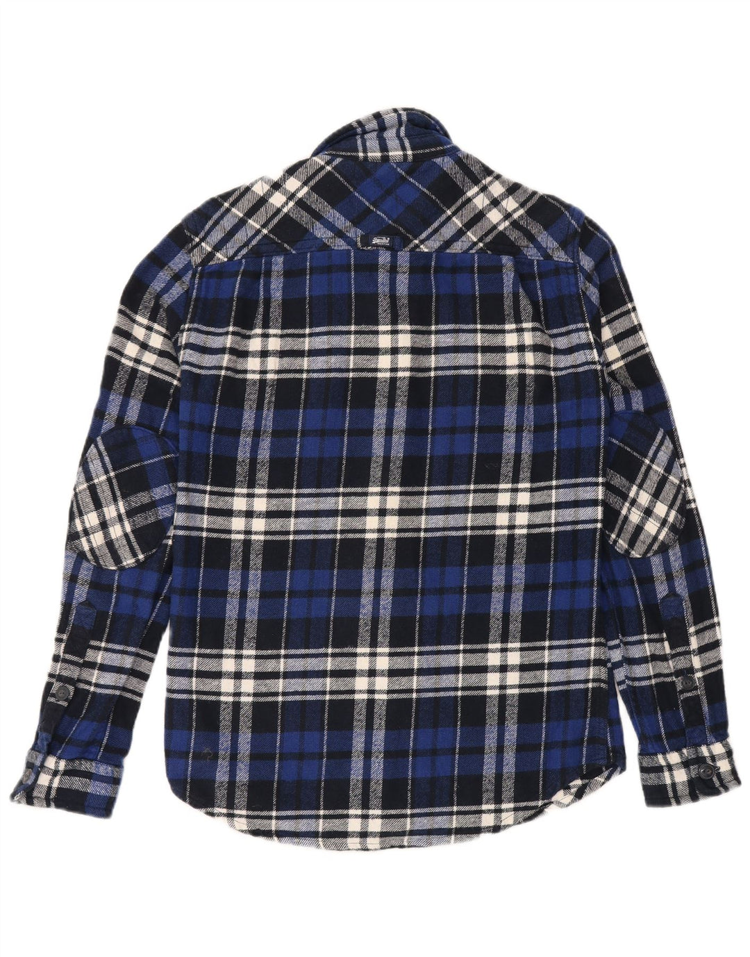 SUPERDRY Herren-Flanellhemd, klein, blau kariert, Baumwolle