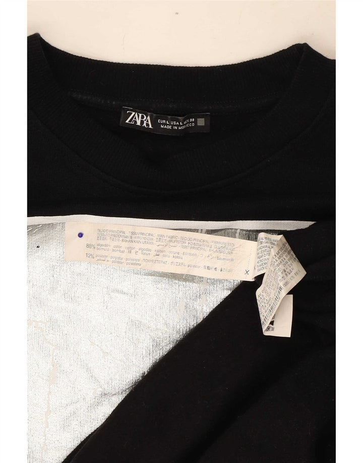 Zara Damen-Sweatshirt mit Grafik, übergroß, Gr. 40, Größe L, Schwarz, Baumwolle