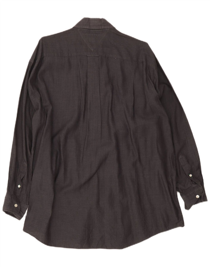 Tommy Hilfiger Herrenhemd, Größe 16 1/2, groß, graue Baumwolle mit Fischgrätenmuster
