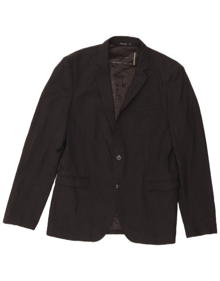 Zara Herren 2-Knopf-Blazerjacke EU 52 3XL Schwarz Polyester