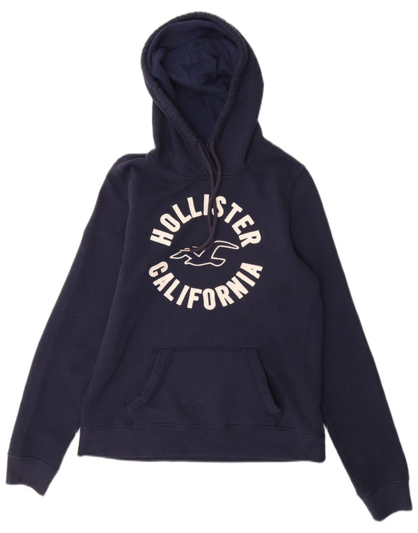 Hollister Womens Graphic Hoodie Pullover UK 10 Small Marineblau Baumwolle