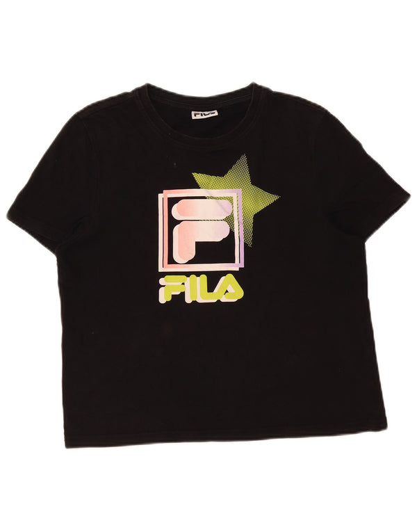 Fila Damen Crop Graphic T-Shirt Top UK 12 Mittelschwarze Baumwolle