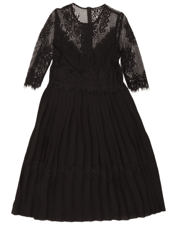 Zara Damen-Maxikleid mit 3/4-Ärmeln, UK-Größe 44, Größe L, Schwarz, Polyamid