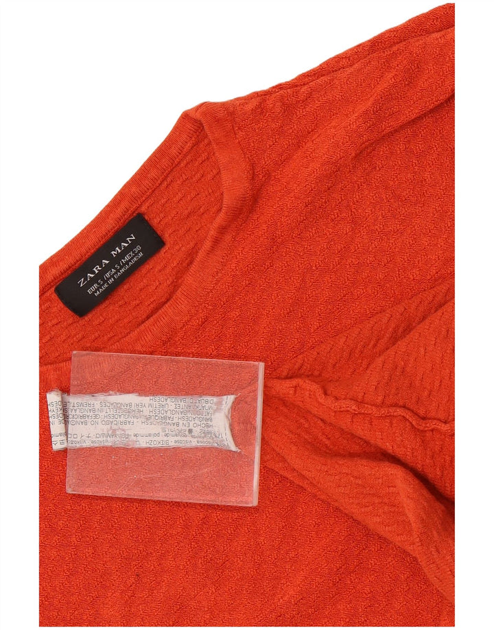 Zara Herren-Pullover mit Rundhalsausschnitt, klein, orange Viskose