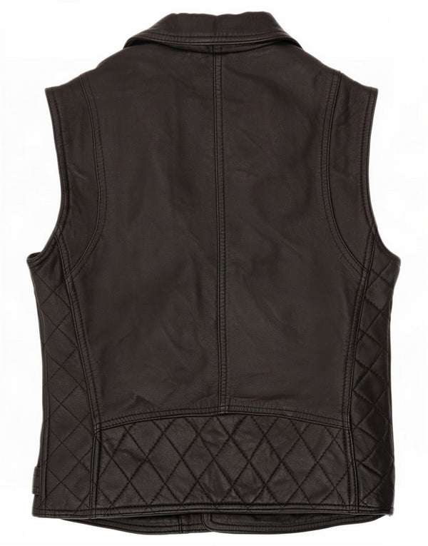 Vintage Damen Biker-Lederweste UK 8 Small Black