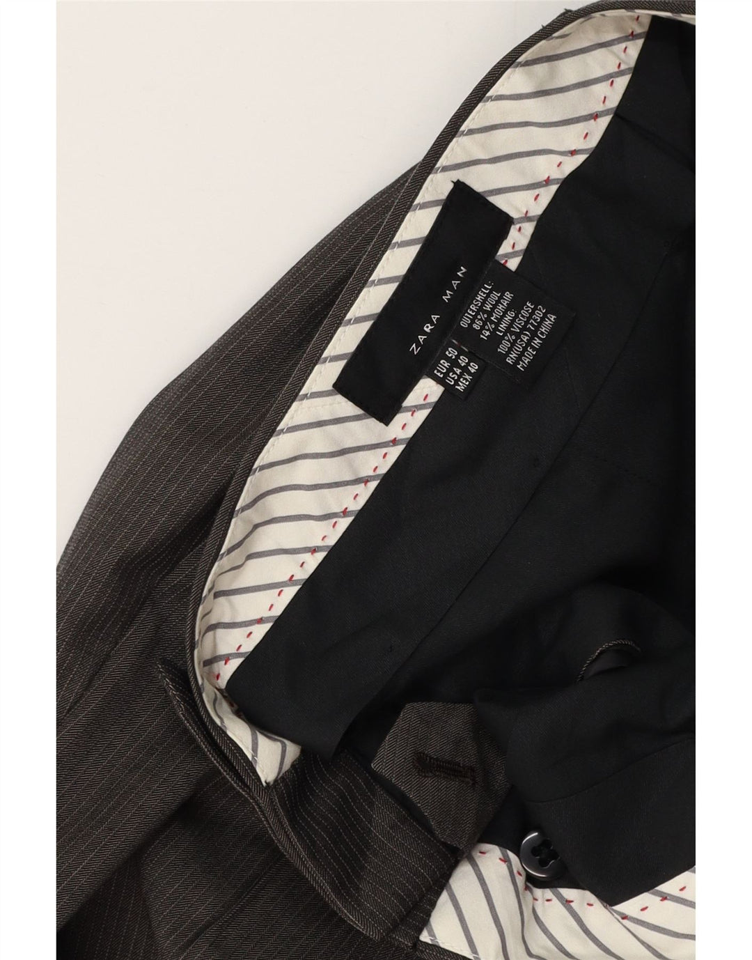 Gerade Anzughose für Herren von ZARA, W32, L35, graue Nadelstreifenwolle