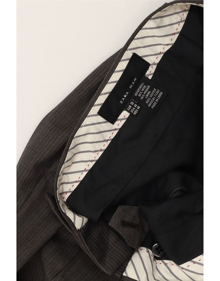 Gerade Anzughose für Herren von ZARA, W32, L35, graue Nadelstreifenwolle