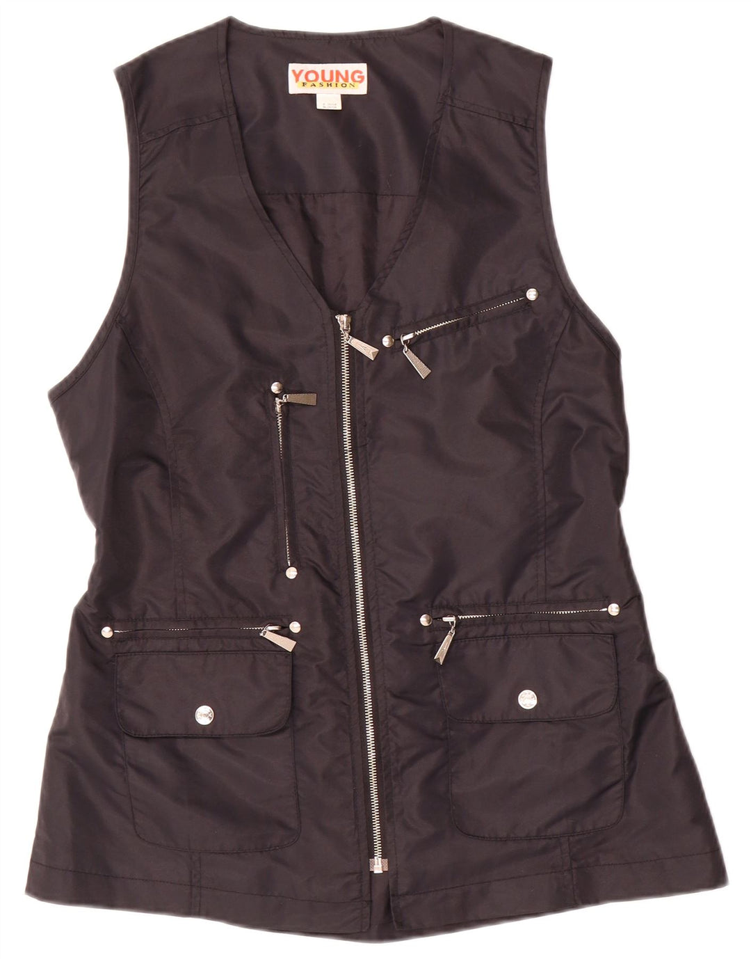 VINTAGE Utility-Gilet für Damen, UK 10/12, mittelschwarzes Polyamid