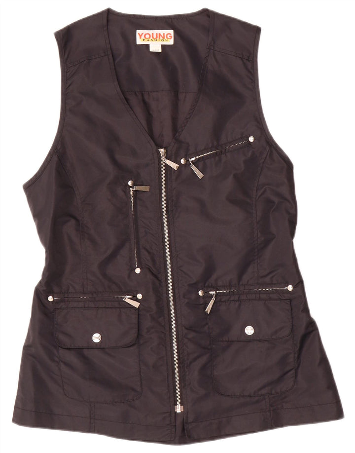 VINTAGE Utility-Gilet für Damen, UK 10/12, mittelschwarzes Polyamid