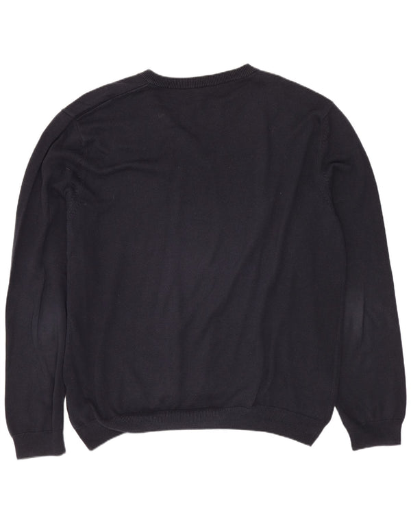 HUGO BOSS Herren-Pullover mit V-Ausschnitt, XL, marineblaue Baumwolle