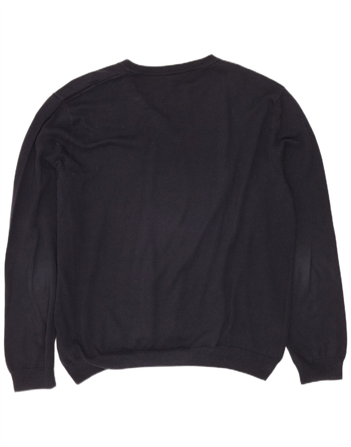 HUGO BOSS Herren-Pullover mit V-Ausschnitt, XL, marineblaue Baumwolle