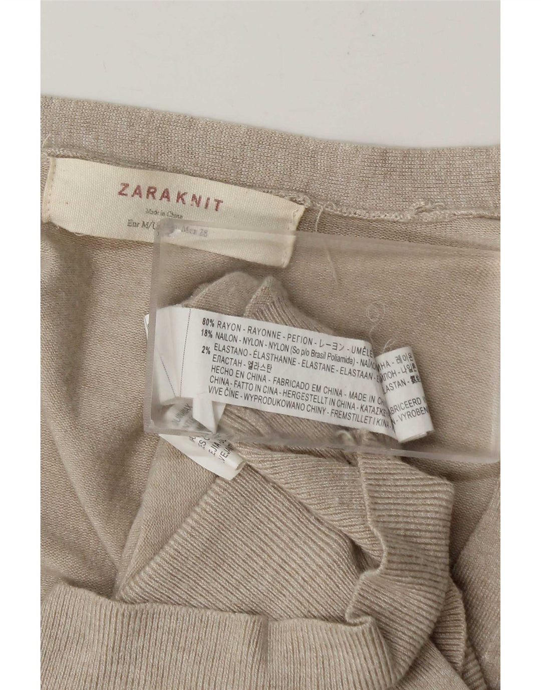 Zara Damen-Cardigan-Pullover UK 14 Medium Beige Rayon