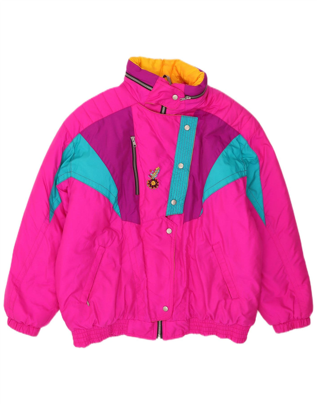 Damen-Skijacke mit Kapuze, EU 46, XL, rosafarbenes Colourblock-Polyamid