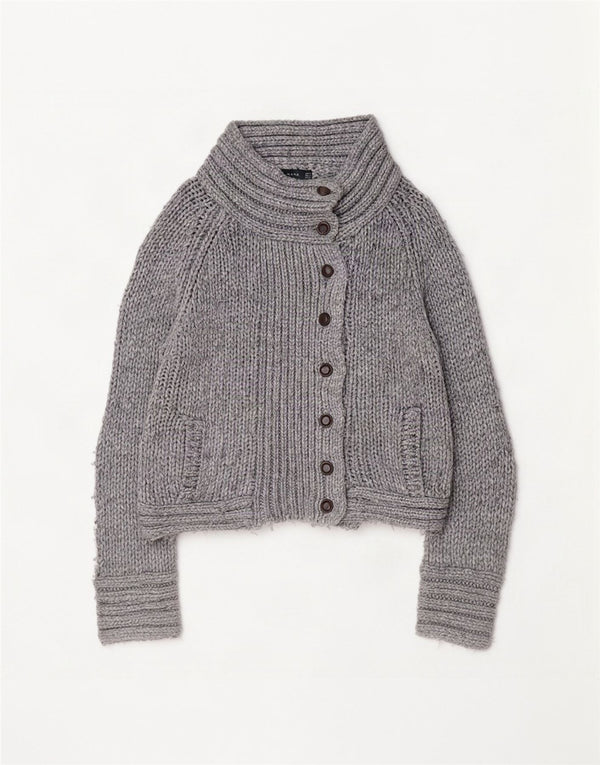 Zara Damen-Cardigan-Pullover UK 14 Mittelgraues Acryl