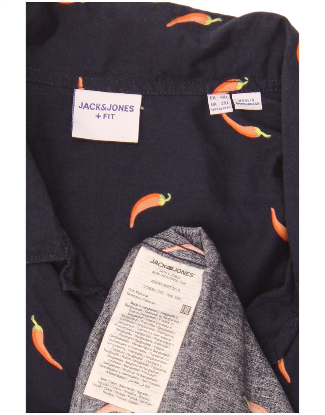 Jack & Jones Herren-Kurzarmhemd mit abstraktem Muster, 2XL, Marineblau, Baumwolle
