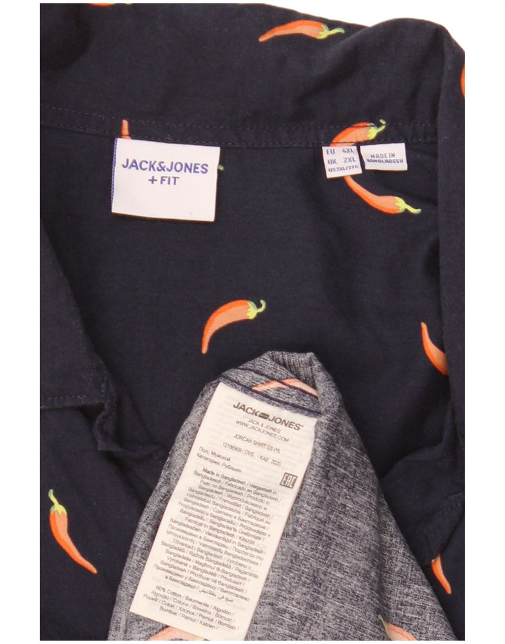 Jack & Jones Herren-Kurzarmhemd mit abstraktem Muster, 2XL, Marineblau, Baumwolle