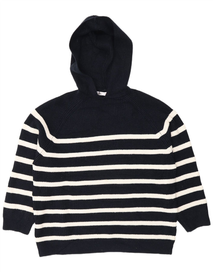 Zara Damen-Pullover mit Kapuze, übergroß, Gr. 14, mittelmarineblau gestreift