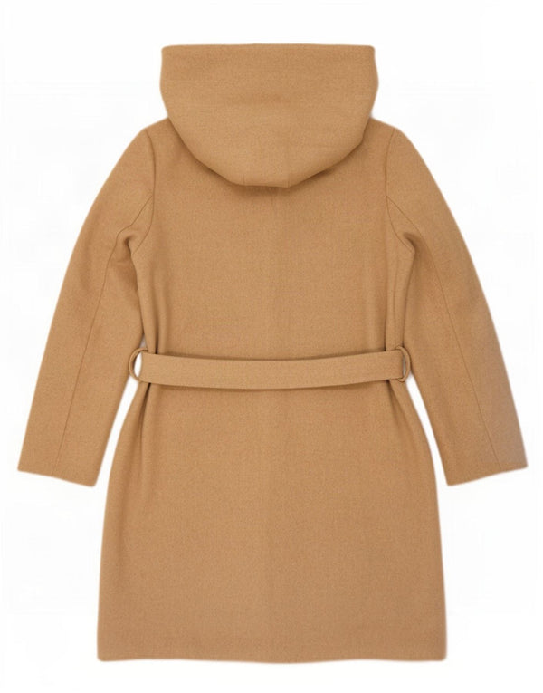 Zara Womens Hooded Oversized Overcoat UK 6 XS Beige Polyester
