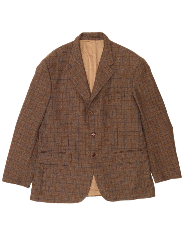 Brooksfield Herren-Blazer mit 3 Knöpfen, UK 40, große braun karierte Wolle