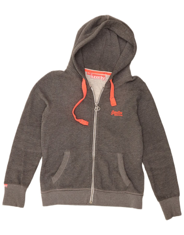 Superdry Damen-Kapuzenpullover mit Reißverschluss, UK 16, Größe L, Grau, Baumwolle