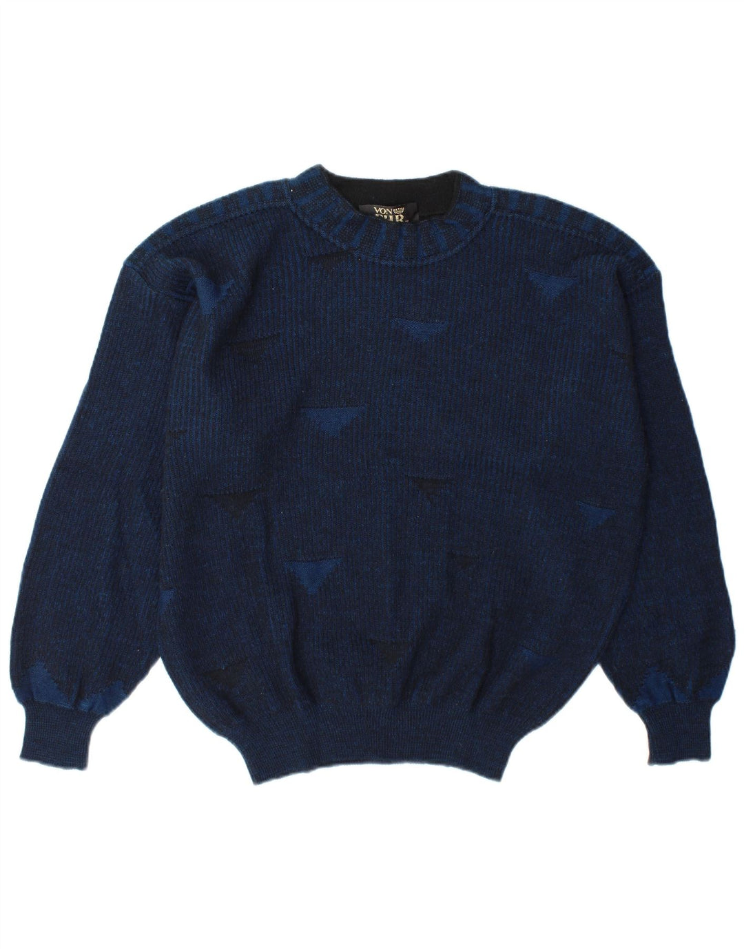 Vintage Herren Pullover mit Rundhalsausschnitt, groß, marineblau, geometrisch