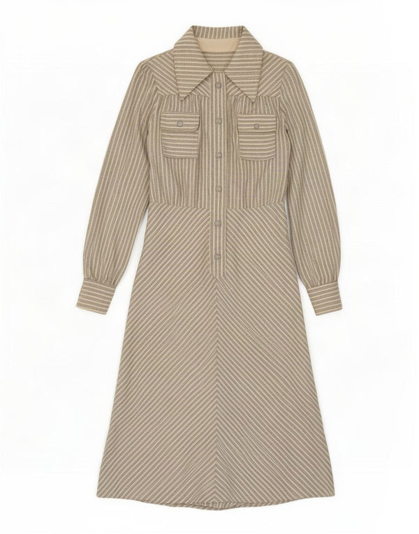 Vintage Damen Pullover Hemdkleid UK 10 Small Beige gestreift