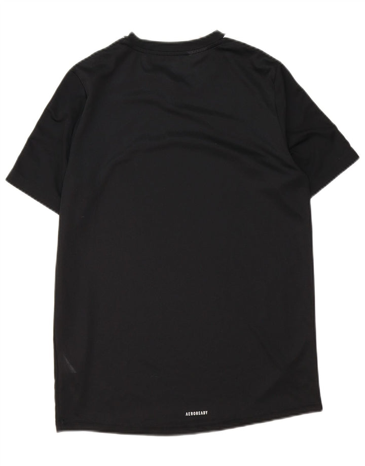 ADIDAS Boys Aeroready T-Shirt Top 13-14 Years Black Polyester